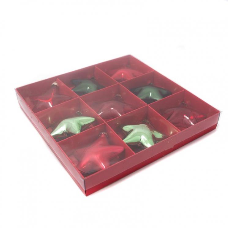 Набір новорічних іграшок-зірочок червоних та зелених EDG - фото