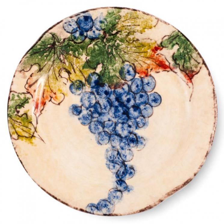 Салатна тарілка із кераміки ручної роботи з барвистим малюнком "Виноград" Bizzirri - фото