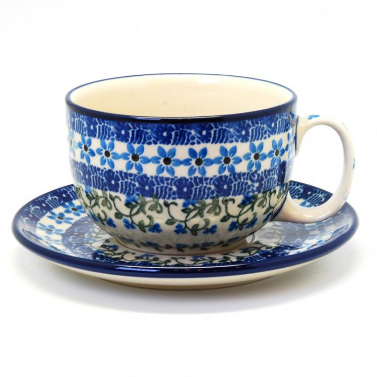 Синя чайна чашка із блюдцем "Виноградна лоза" Кераміка Артистична - фото