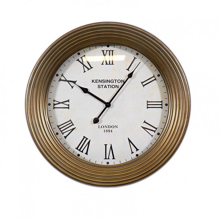Настінний круглий годинник у золотистому обрамленні під старовину Julien Kensington Station Antique Clocks - фото