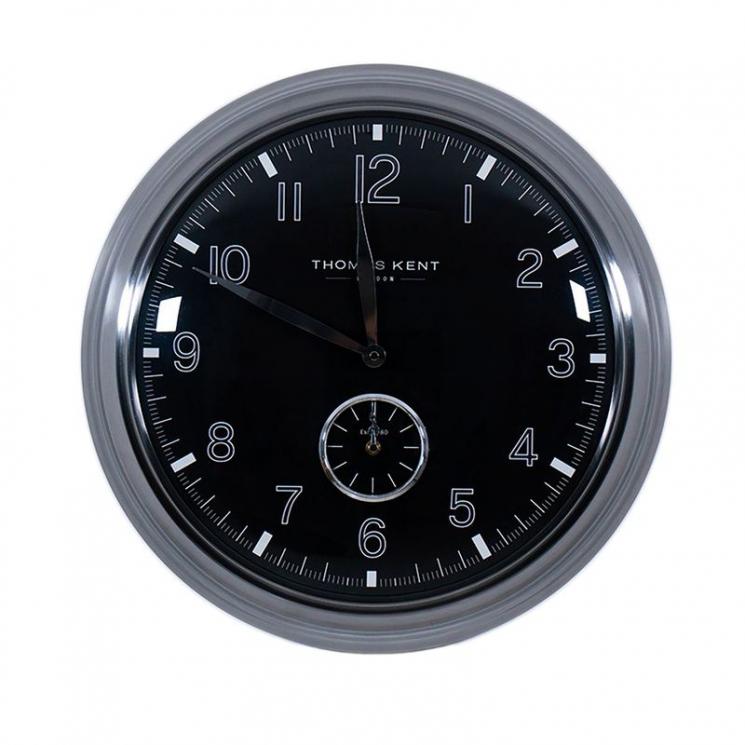 Настінний годинник середнього розміру з чорним циферблатом у сріблястому обрамленні Timekeeper Thomas Kent - фото