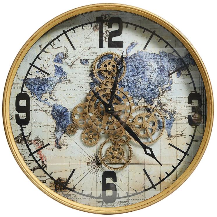 Настінний годинник з відкритим механізмом та зображенням карти CadrAven - фото