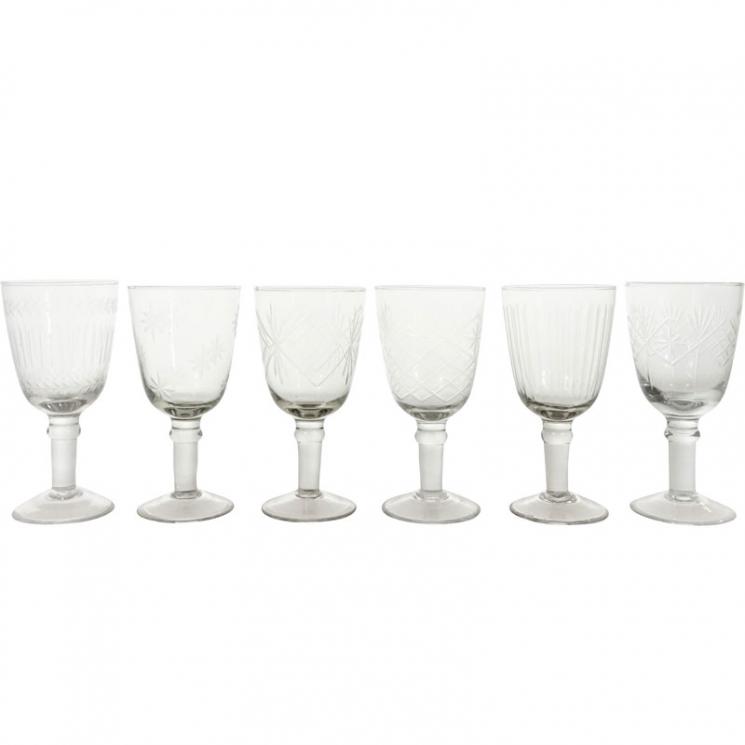 Комплект бокалів для вина із безбарвного скла з різьбленим візерунком, 6 шт. HOFF Interieur - фото
