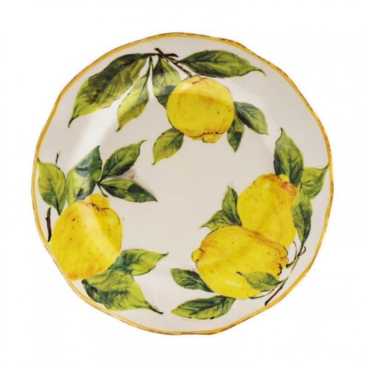 Тарілка обідня з кераміки ручної роботи з яскравим розписом "Лимони" Bizzirri - фото