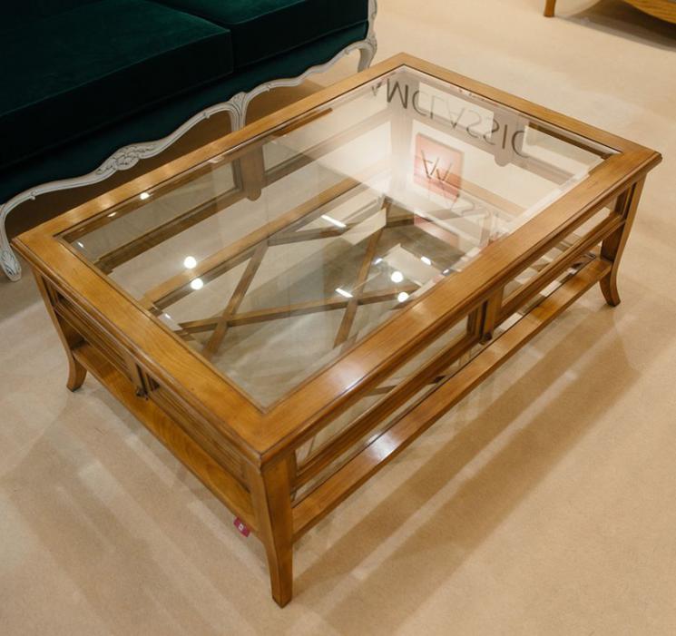 Журнальний столик із масиву благородної деревини зі вставками зі скла AM Classic - фото