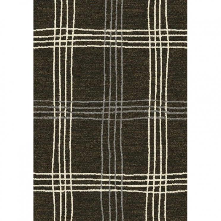 Коричневий середньоворсовий килим із білими смугами Alfa SL Carpet - фото