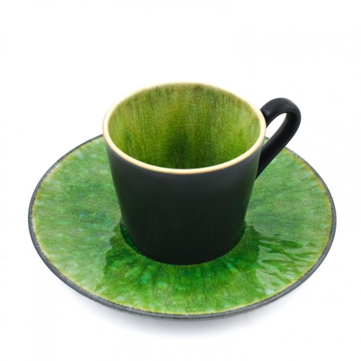 Яскрава чорно-зелена кавова чашка із блюдцем Costa Nova - фото
