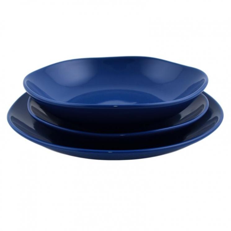 Комплект тарілок лаконічної форми із синьої кераміки Ritmo Comtesse Milano - фото