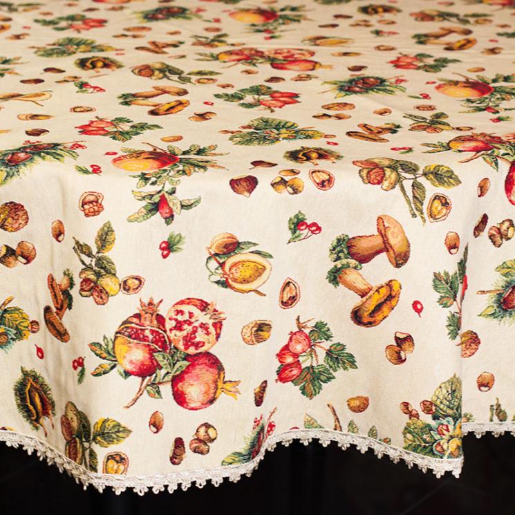 Міцна гобеленова скатертина з яскравим візерунком на круглий стіл "Осінній натюрморт" Emilia Arredamento - фото
