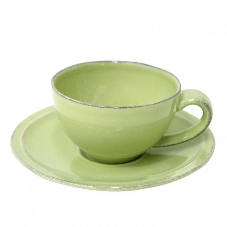 Чашка із блюдцем зелена для кави Friso Costa Nova - фото