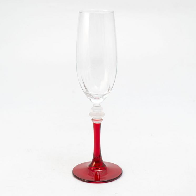 Набір келихів для шампанського з червоною ніжкою Villa Grazia, 6 шт - фото