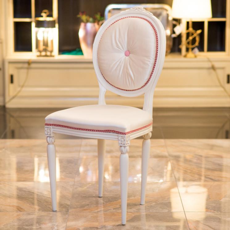Елегантний стілець Frari з ручним різьбленням і рожевою окантовкою  - фото