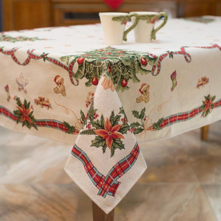 Гобеленова скатертина з люрексом для новорічного столу "Блиск ялинки" Emilia Arredamento - фото