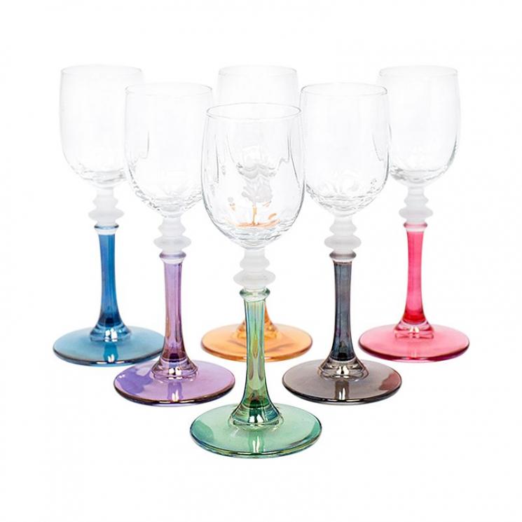 Набір із 6-ти бокалів для міцних напоїв на різнокольорових ніжках Villa Grazia - фото