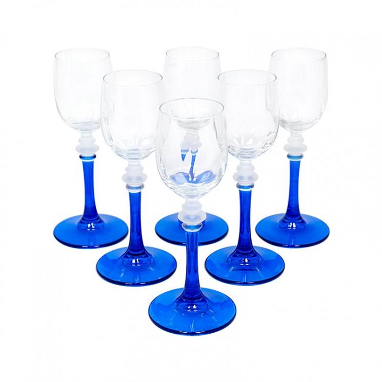 Набір із 6-ти бокалів для міцних напоїв на синіх ніжках Villa Grazia - фото
