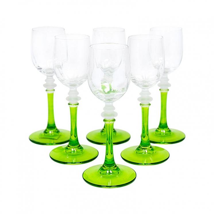 Набір із 6-ти бокалів для міцних напоїв на зелених ніжках Villa Grazia - фото