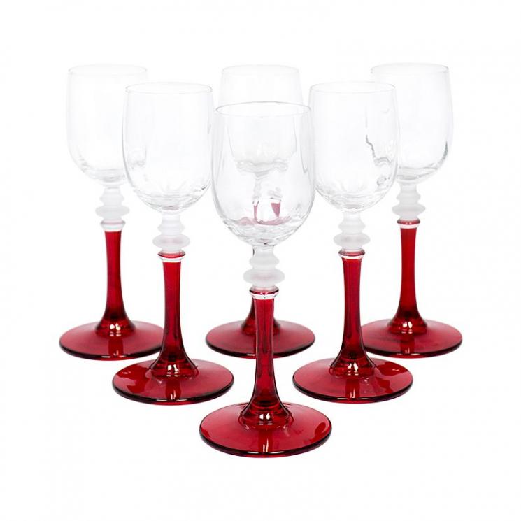 Набір із 6-ти бокалів для міцних напоїв на червоних ніжках Villa Grazia - фото