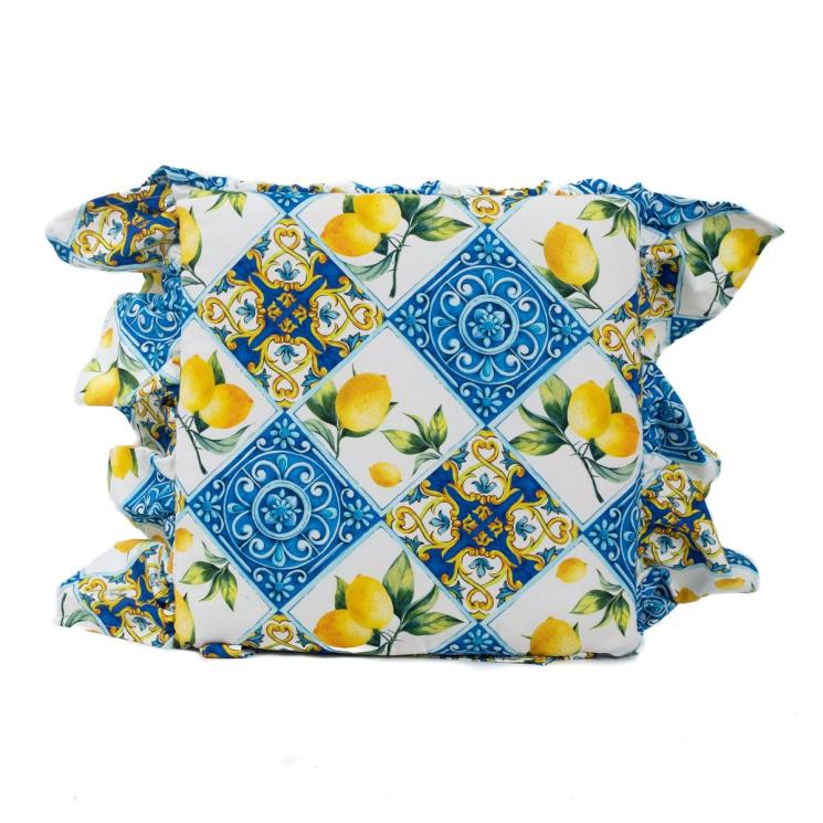 Подушка для стула бавовняна з тефлоном "Орнамент з лимонами" Villa Grazia Premium - фото