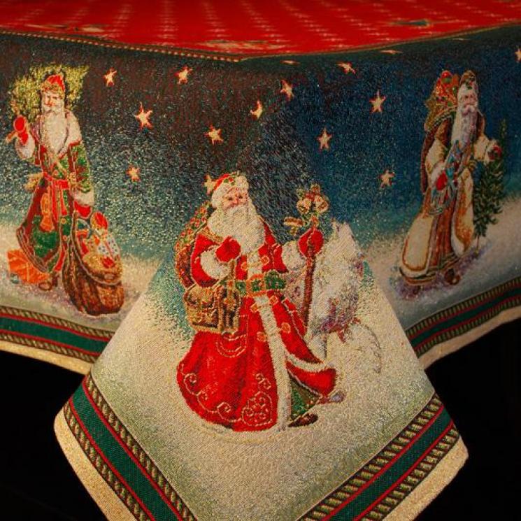 Гобеленова святкова скатертина з червоним фоном "Дідусь Мороз" Emilia Arredamento - фото