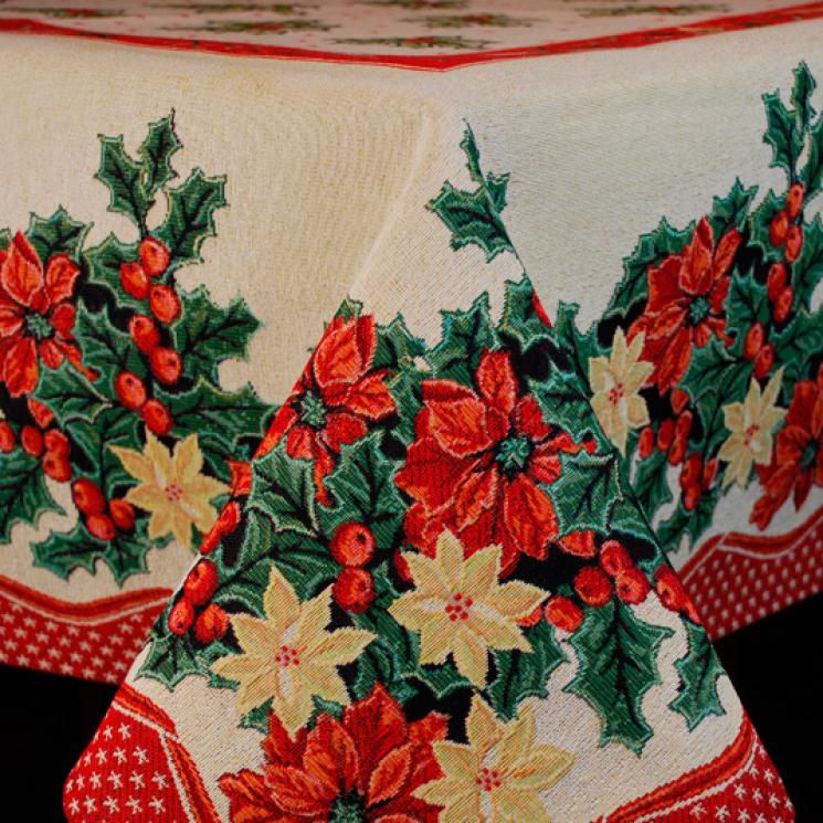 Гобеленова новорічна скатертина з квітковим візерунком "Зимова квітка" Emilia Arredamento - фото