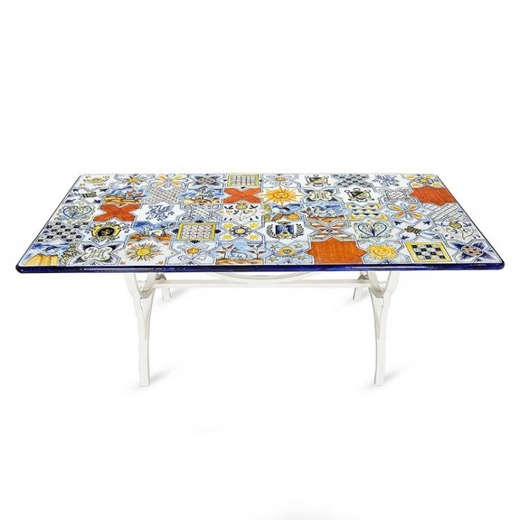 Прямокутний стіл із натурального каменю з ручним розписом Grandi Maioliche Ficola - фото