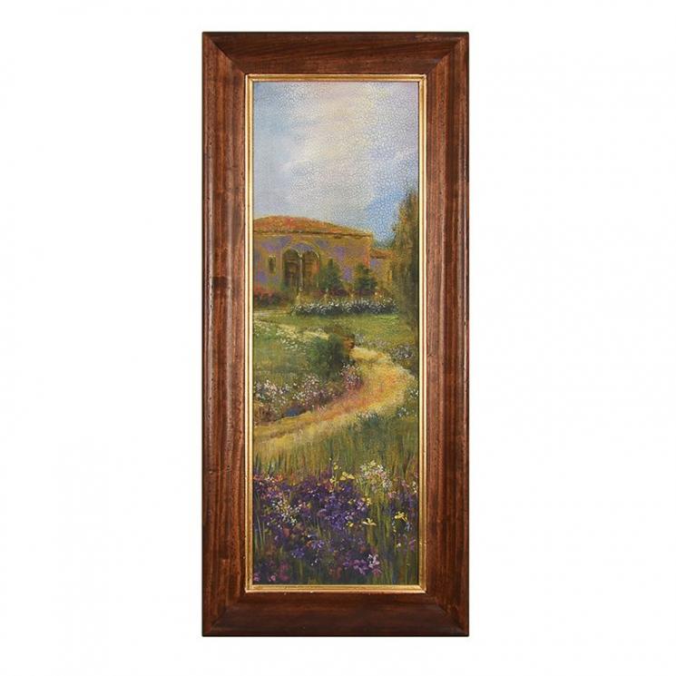 Пейзажна картина в коричневій рамі Лавандове поле. Decor Toscana - фото