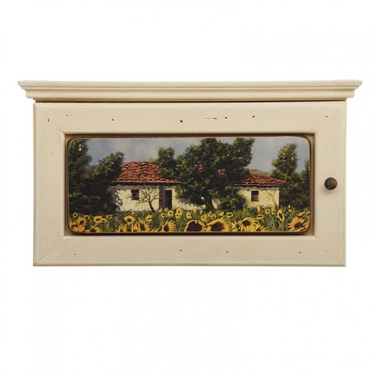 Ключниця настінна біла з пейзажем "Будинки та соняшники" Decor Toscana - фото
