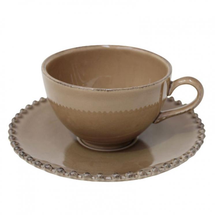 Чайна чашка з блюдцем кольору кави з молоком Pearl Costa Nova - фото