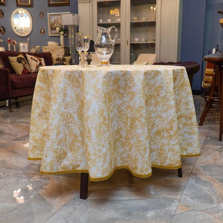 Кругла скатертина із щільного текстилю з набивним малюнком "Золотий розсип" Villa Grazia - фото