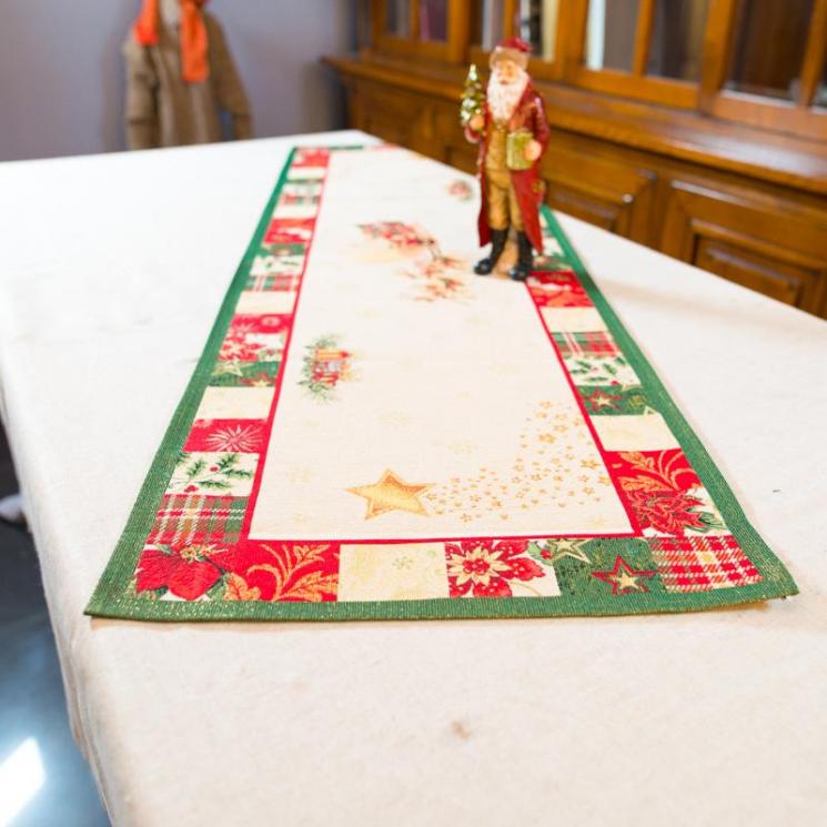 Барвистий гобеленовий ранер із люрексом для новорічного столу "Печворк" Villa Grazia - фото