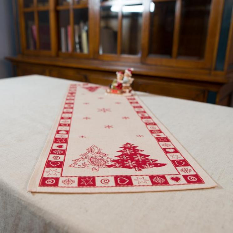 Гобеленовий новорічний ранер у червоно-білій палітрі "Лугано" Emilia Arredamento - фото