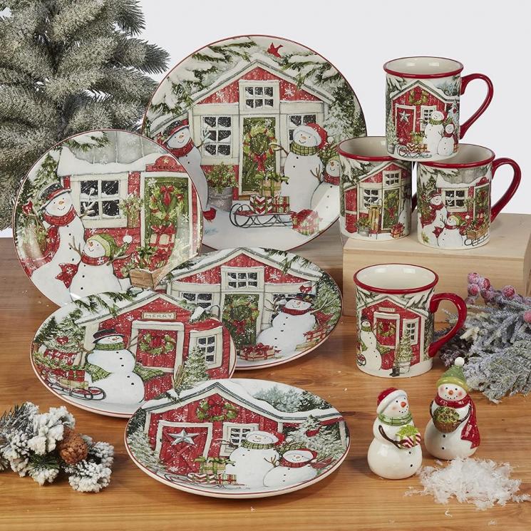 Колекція керамічного посуду із зображеннями сніговиків «Різдвяний будиночок» Certified International - фото