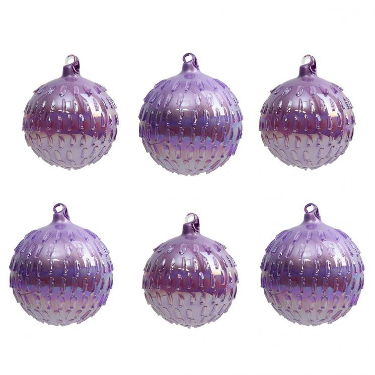 Ялинкові кулі пурпурного кольору з опуклим декором EDG 6 шт. - фото