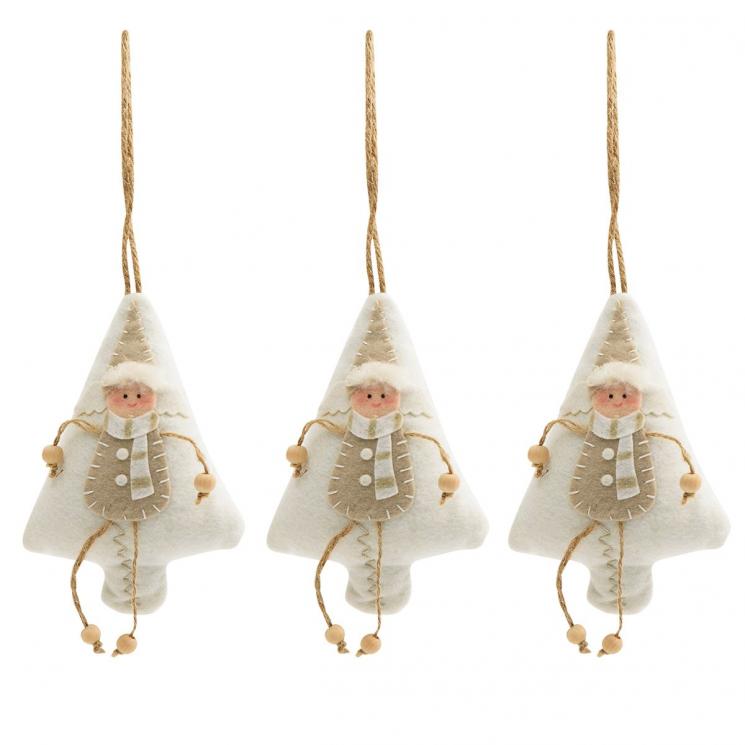 Ткані новорічні іграшки у вигляді білих ялинок, набір 3 шт. EDG - фото