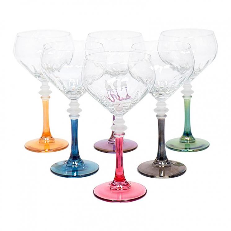 Набір із 6-ти бокалів на різнокольорових ніжках для вина Villa Grazia - фото