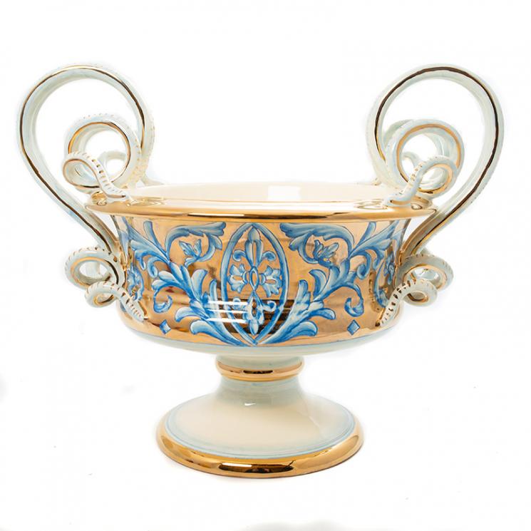Керамічна позолочена ваза у формі чаші з крученими ручками Oro Antico L´Antica Deruta - фото