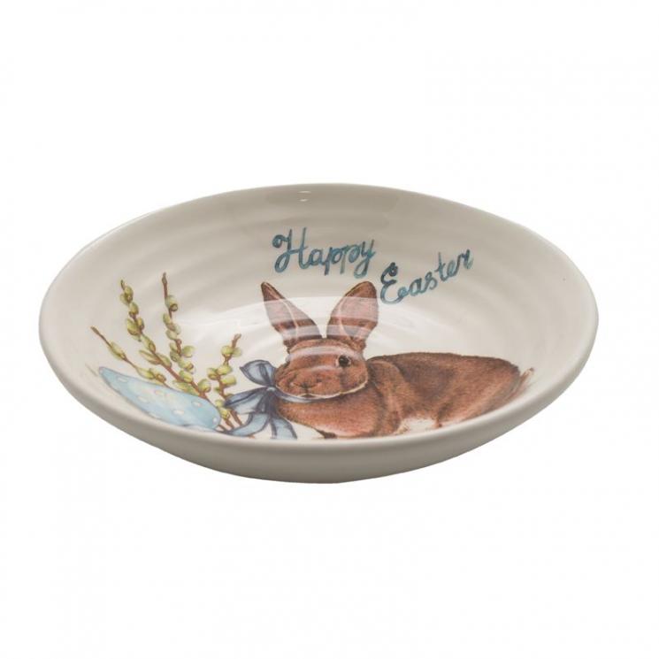 Глибока тарілка для супу з блакитним написом «Великодній кролик» Ceramica Cuore - фото