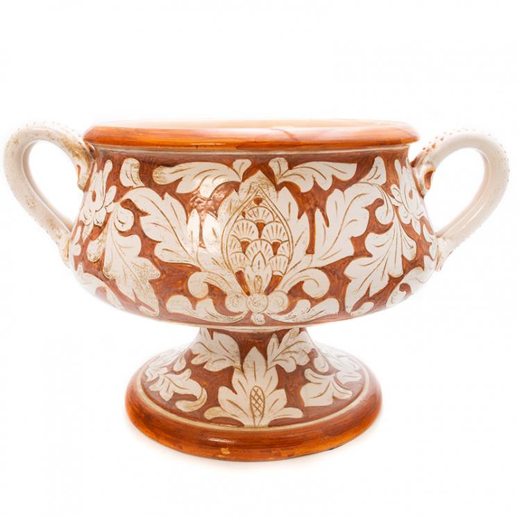 Широка ваза з двома ручками з ексклюзивної різьбленої кераміки Scalfito L´Antica Deruta - фото