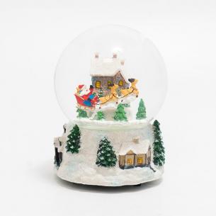 Музична скринька-куля «Дід Мороз на олені біля будинку»