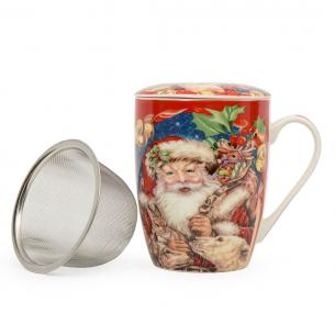 Чашка новорічна чайна з ситечком "Добрий Санта"