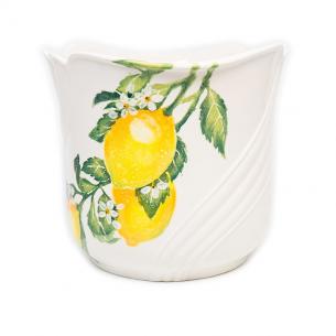 Квіткове кашпо з білої кераміки "Сонячний лимон"