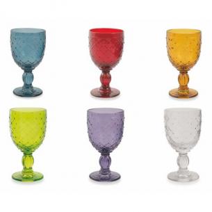 Комплект різнокольорових скляних келихів для вина, 6 шт.