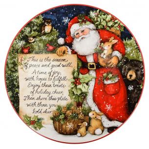 Кругла керамічна таріль "Різдво з Сантою"