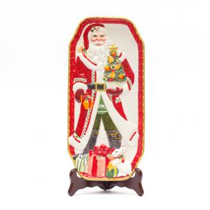 Прямокутна новорічна таріль із зображенням Санта Клауса