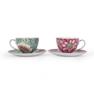 Чайний набір з 2 чашок з блюдцями з квітами Fleurs