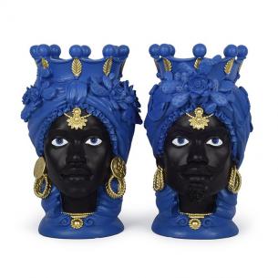 Набір із 2-х синьо-чорних ваз у вигляді облич Teste di Moro