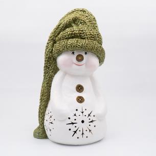 Статуетка LED «Сніговик у зеленій шапці»