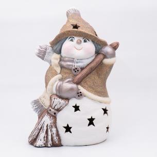 Статуетка LED «Сніговик у золотистому ковпачку з мітлою»