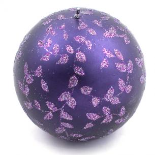 Свічка-куля фіолетова з блискучим рослинним візерунком