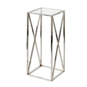 Високий нікелевий столик зі скляною стільницею